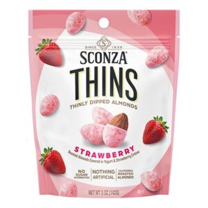 Sconza Thins Strawberry Yogurt Almonds 5oz Peg Bags 6ct